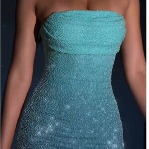 Oh Polly embellished strapless mini dress in blue ombré